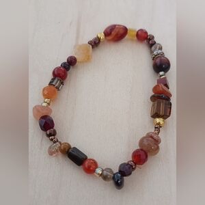 Handcrafted Mixed Red & Brown Beaded Stretch Bracelet - Unbranded